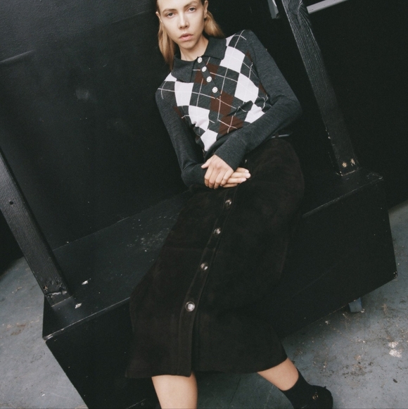 Self-Portrait Grey Argyle Lightweight Jumper - Picture 5 of 11